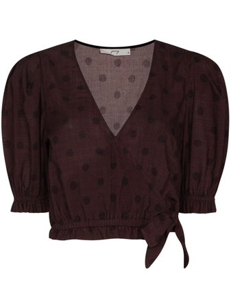Shop brown Peony Raisin polka dot wraparound top with Express Delivery - Farfetch