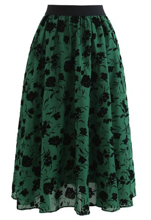 Rosa Print Sheer Midi Skirt in Green - Retro, Indie and Unique Fashion