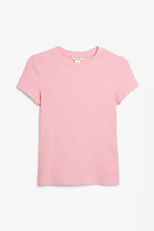 Ribbed tee - Pink - T-shirts - Monki WW