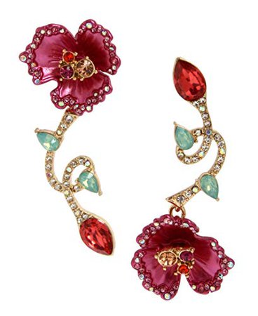 Betsey Johnson Floral Mismatch Earrings, Fuchsia, One Size: Clothing