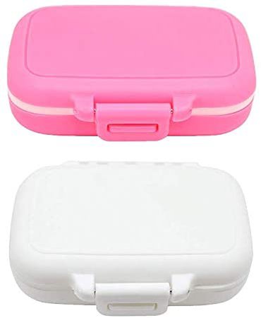 Amazon.com: Meta-U Small Pill Box Supplement Case for Pocket or Purse - 3 Removable Compartments Travel Medication Carry Case - Daily Vitamin Organizer Box (Pink+Blue): Health & Personal Care