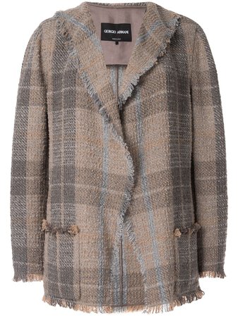 Shop brown Giorgio Armani plaid fitted blazer with Express Delivery - Farfetch
