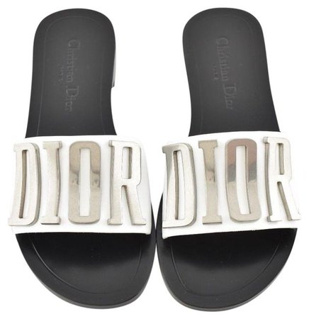 Dior White Black Silver Logo Diorevolution Leather Mule Slide Flat Sandals Size EU 35 (Approx. US 5) Regular (M, B) - Tradesy