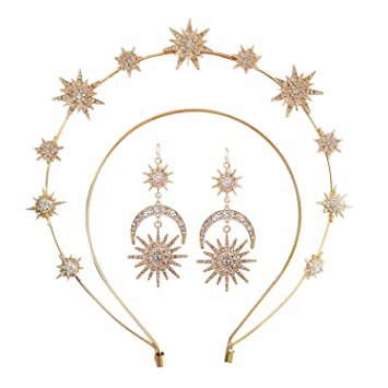 gold star halo crown and earrings