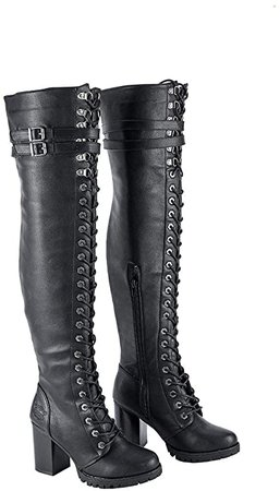 Amazon.com | Milwaukee Riders Ladies Knee High Laced Boots Womens Thigh High Over The Knee Platform Lace Up Boots (9) Black | Knee-High