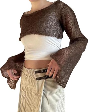 Amazon.com: Women Crochet Shrug Crop Tops Y2k Long Sleeve Cropped Cardigan Solid Slim Fit Knitted Shrug : Clothing, Shoes & Jewelry