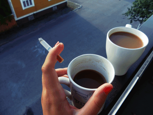 black coffee and cigattes