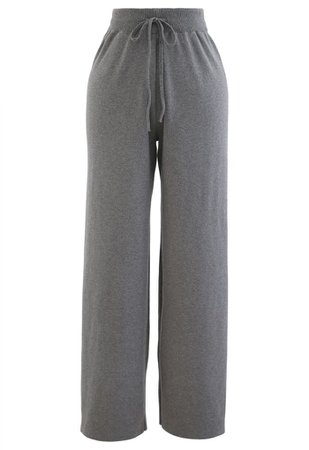 Straight Leg Drawstring Waist Knit Pants in Grey - Retro, Indie and Unique Fashion