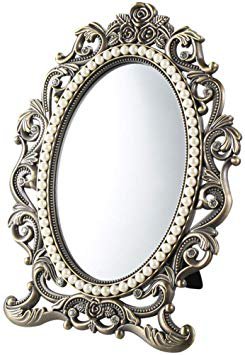TopBlïng Beads Decoration Makeup Mirror, Antique Vintage Retro Single Side Vanity Mirror with Embossed Pattern for Entrance Bedroom-Bronze 11x16cm: Amazon.ca: Home & Kitchen