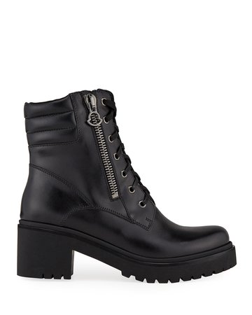 Moncler Viviane Block-Heel Leather Boots w/ Side Zip