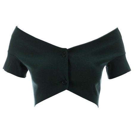 Romeo Gigli bottle green cotton spandex off the shoulder crop top, ca. 1990 For Sale at 1stdibs