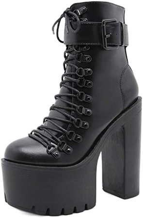 Amazon.com | heelchic Women's Sexy Rivet Mid Claf Platform High Chunky Block Heeled Ankle Boots Ladies Punk Club Dress Boots | Ankle & Bootie