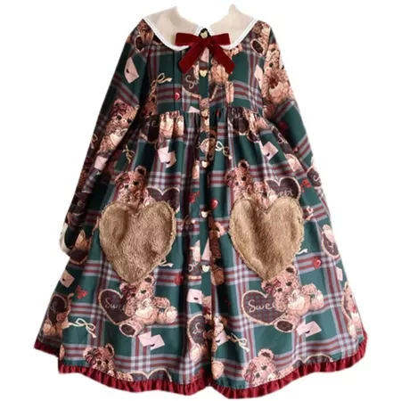 Christmas Teddy Bear Winter Lolita OP,One Piece Lolita Dress - My Lolita Dress