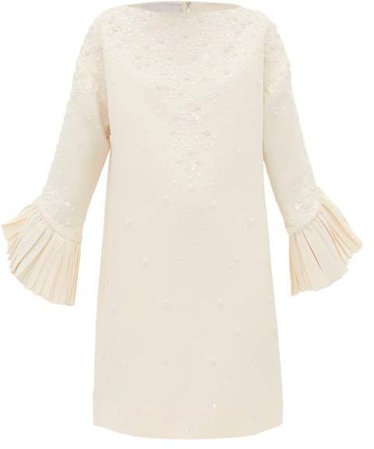 Floral Bead Embellished Crepe Couture Shift Dress - Womens - Ivory