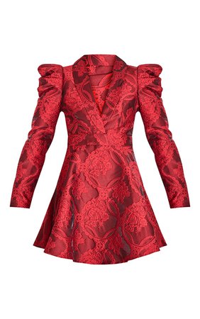 Red Jacquard Lapel Detail Skater Dress | PrettyLittleThing USA