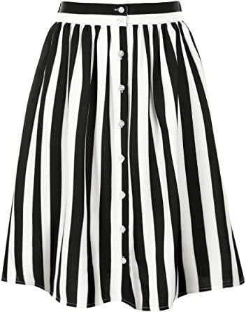 Allegra K Women's Striped Button Front Elastic Back Waist A-Line Midi Skirt at Amazon Women’s Clothing store