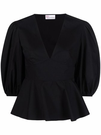 Shop RED Valentino puff-sleeve peplum blouse with Express Delivery - FARFETCH