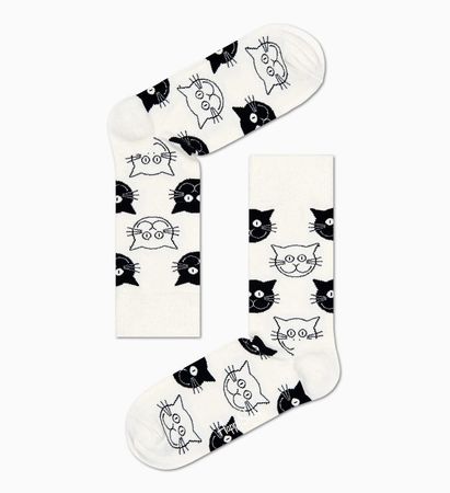 White Combed Cotton Crew Sock: Cat style | Happy Socks