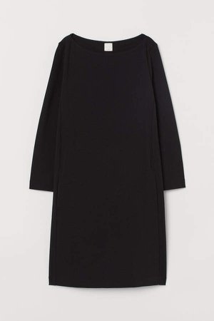 Boat-neck Jersey Dress - Black