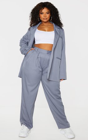 Plus Charcoal Grey Pinstripe Oversized Dad Blazer and Trousers