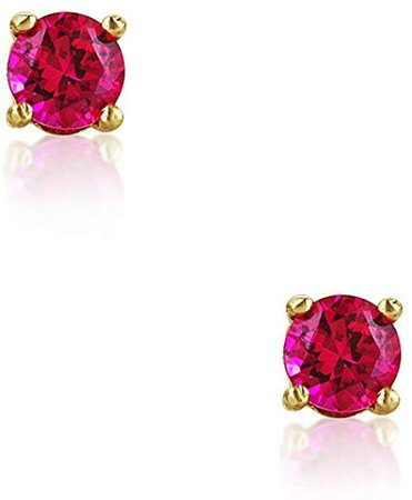 Amazon.com: Tiny Cubic Zirconia Red Fuchsia Pink Simulated Ruby CZ Round Solitaire Stud Earrings Real 14K Yellow Gold Screwback: Jewelry