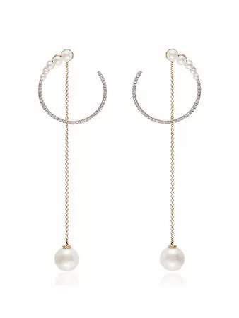 Mateo Crescent Gold Diamond Pearl Earrings