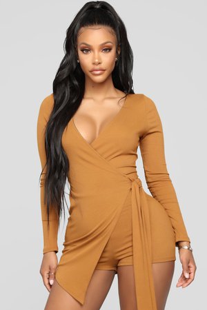 It's A Wrap Ribbed Romper - Mustard