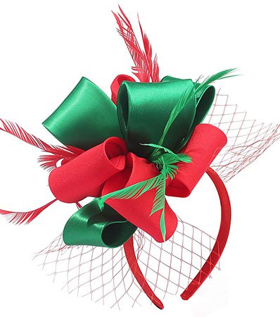 Myjoyday Fascinator Hats for Women Tea Party Wedding Headband Feather Cocktail Headwear Hair Clip for Girls (Red&Green) at Amazon Women’s Clothing store