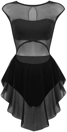 inlzdz Women's Lyrical Cut Out Camisole Asymmetric Mesh Gymnastics Ballet Dance Leotard High Low Dress Black X-Small at Amazon Women’s Clothing store