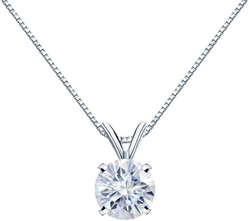 Amazon.com: 1/2 Carat Round Moissanite Solitaire Pendant Necklace in 14k White Gold (H-I, 5 mm) 4-Prong 16 to 18 Inch Adjustable Chain Spring Ring by Diamond Wish : Clothing, Shoes & Jewelry