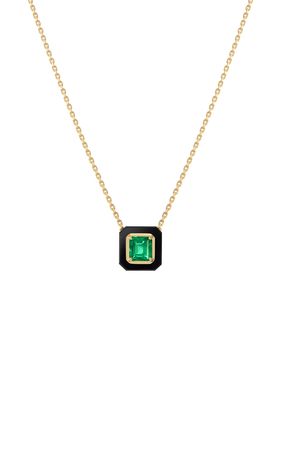Frame 18k Yellow Gold Onyx, Emerald Necklace By Sauer | Moda Operandi