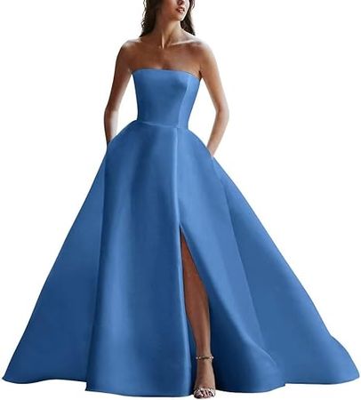 Amazon.com: Monlity Strapless Satin Wedding Dresses for Bride with Slit Sleeveless Bridal Dresses Ball Gown for Wedding : Clothing, Shoes & Jewelry