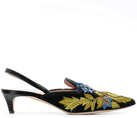 floral embroidered kitten heels