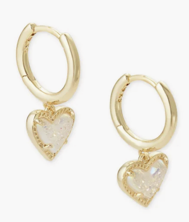 Kendra's Scott- Ari Heart Gold Huggie Earrings in Iridescent Drusy