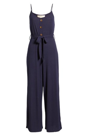 Band of Gypsies Journey Rib Knit Belted Jumpsuit navy