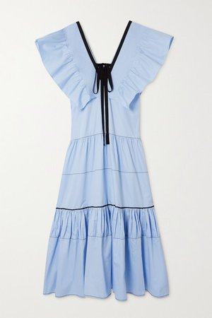 Cora Bow-detailed Tiered Cotton-poplin Maxi Dress - Blue