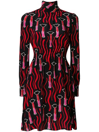 Black & red Valentino lipstick waves print dress - Farfetch