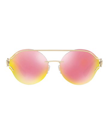Versace Forked Metal Round Rimless Sunglasses