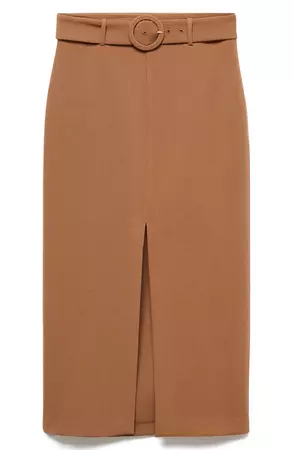 MANGO Belted Front Slit Midi Skirt | Nordstrom