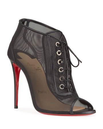 Christian Louboutin Open Ondessa Mesh & Leather Red Sole Booties | Neiman Marcus
