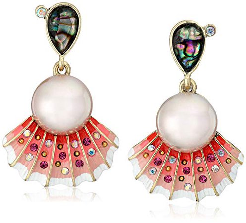 Betsey Johnson "The Sea" Seashell and Faux Pearl Drop Earrings: Jewelry