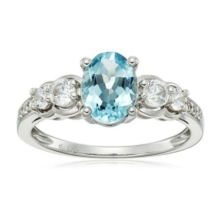 925 Sterling Silver Aquamarine & Created White Sapphire Ring - Etsy.de