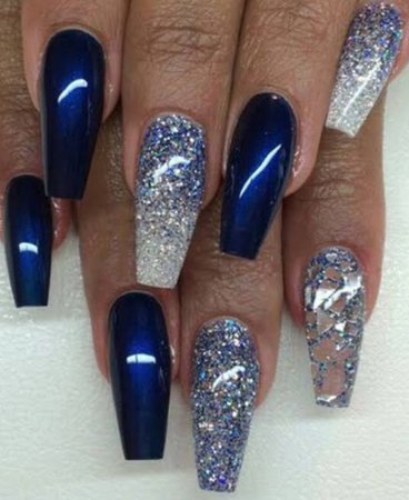dark blue and silver nails