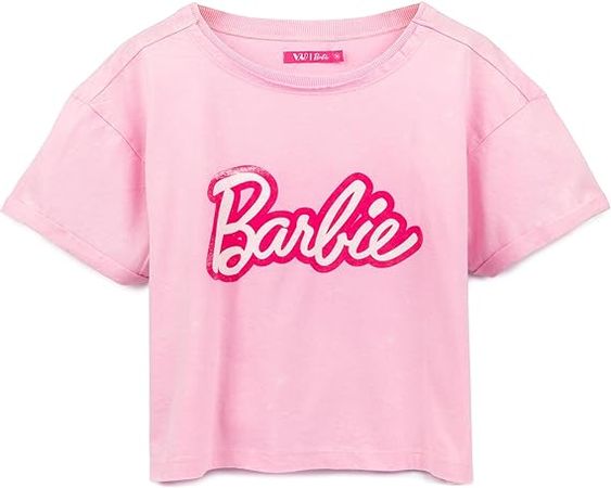 Barbie Cropped T-Shirt for Women | Ladies Fashion Doll Retro Logo Pink Crop Top Fashionista Clothing Merchandise X-Large at Amazon Women’s Clothing store