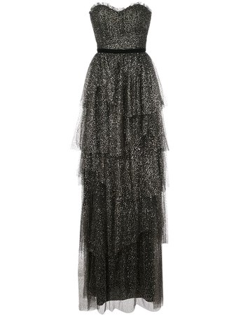Marchesa Notte Ruffled Tiered Strapless Gown - Farfetch