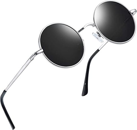 Joopin Polarized Round Sunglasses Women Men Circle Hippie Sun Glasses UV Protection, Trendy Teashade Cicular Shades Sunnies for Halloween Costume Driving Fishing (Silver Black) : Amazon.ca: Clothing, Shoes & Accessories