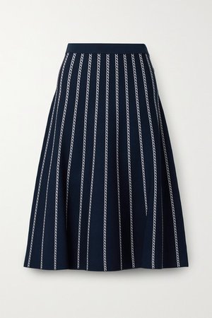Striped Jacquard-knit Midi Skirt - Navy