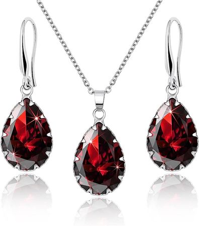 Amazon.com: Linawe Burgundy Red Silver Necklace and Earrings Set for Women Bride Bridesmaid Costume Queen Hearts Ruby Crystal Diamond Rhinestone Cubic Zirconia Jewelry Sets Boho Accessories Gift for Mom Wife Her : Clothing, Shoes & Jewelry