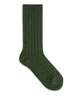 Recycled Cashmere Socks - Dark Green Melange - Underwear & Loungewear - ARKET WW