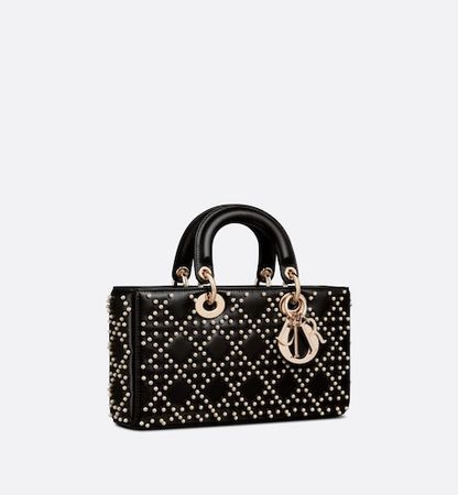 Lady D-Joy Bag Black Cannage Lambskin with Bead Embroidery | DIOR